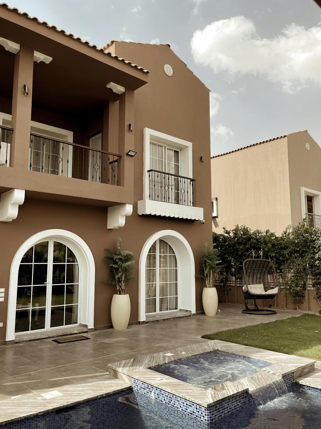 Modern white luxury villa with pool